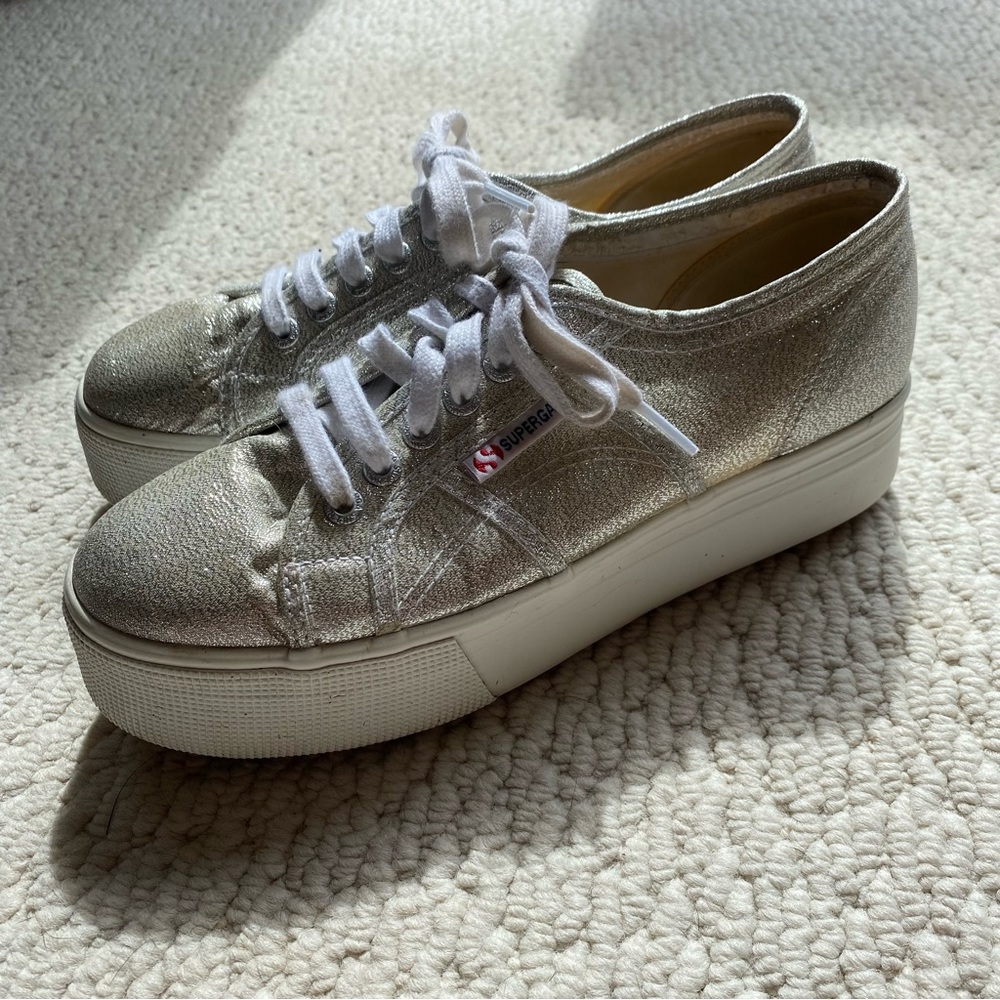 Superga brand silver platform sneakers